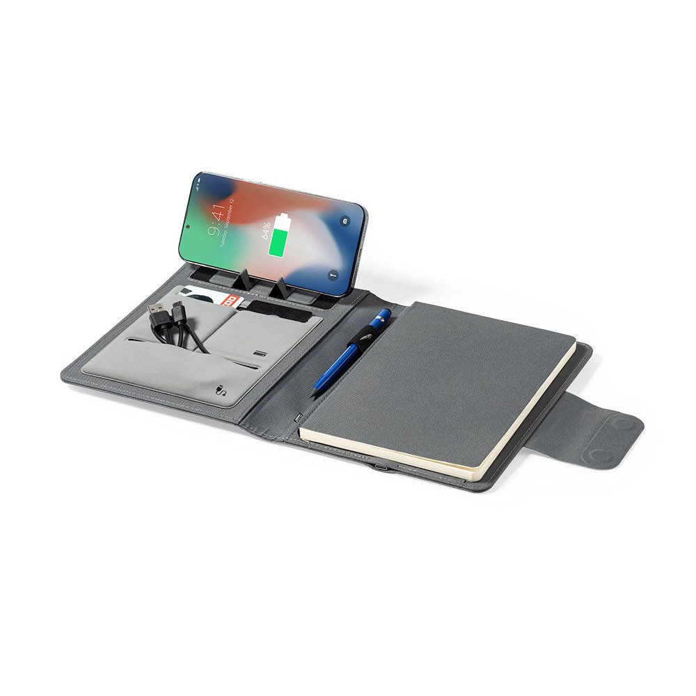 Caderno Multifunções 300D rPET com Carregador Wireless