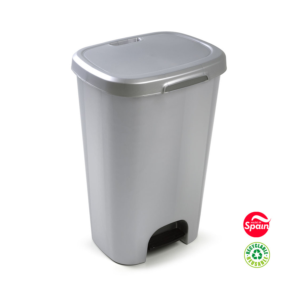 Contentor 50L Plástico Prata com Pedal