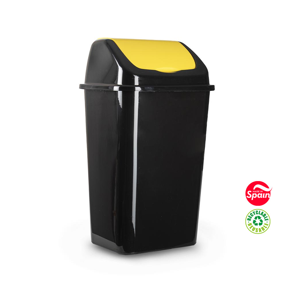 Contentor 30L Plástico Tampa Basculante Preto/Amarelo