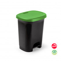 Contentor 27L Plástico Preto Tampa Verde com Pedal